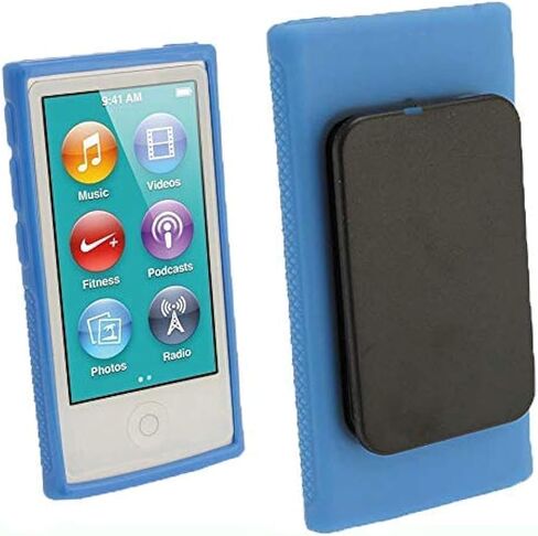 حافظة لجهاز Apple iPod Nano 7، حافظة جلدية ناعمة من جل مطاط TPU بمشبك حزام لجهاز Apple iPod Nano الجيل السابع 7G 7 + غطاء حافظة جلد ناعم شفاف من مادة TPU (أسود) in Saudi Arabia