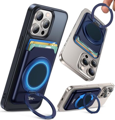 Compatible with Magsafe Wallet 3 Card Holder [Strong Magnet] Magnetic Phone Stand Ring Mount 360 Adjustable Desk Stand Ultra-Slim Fit for iPhone 16/15/14/13/12 Pro Plus Mini (Black) in Kuwait