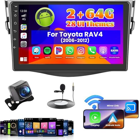 لراديو Toyota RAV4 2006-2012، Roinvou 2+32G Android 11 CarPlay Car Stereo مع Android Auto 9 بوصة شاشة لمس بلوتوث مستقبل صوت السيارة يدعم وصلة المرآة GPS WiFi SWC كاميرا احتياطية RDS DSP in Kuwait