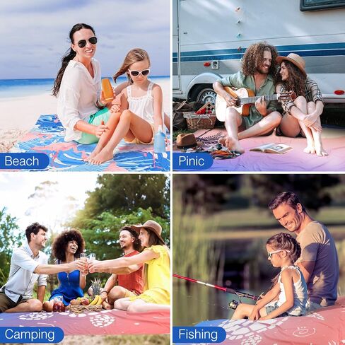 Rhino Valley Beach بطانية 84 '× 96' 'لـ 4-8 بالغين ، حصيرة شاطئية مقاومة للرمل مع حقيبة حمل و 4 حصص مستقرة ، حصيرة نزهة في الهواء الطلق السريعة للتخييم في السفر الرملي (7 * 8ft) in Kuwait