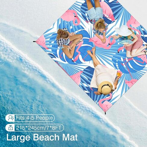 Rhino Valley Beach بطانية 84 '× 96' 'لـ 4-8 بالغين ، حصيرة شاطئية مقاومة للرمل مع حقيبة حمل و 4 حصص مستقرة ، حصيرة نزهة في الهواء الطلق السريعة للتخييم في السفر الرملي (7 * 8ft) in Kuwait