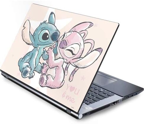 Skinit Decal Laptop Skin Compatible with Generic 16in Laptop (13.4in X 9.26in) - Officially Licensed Disney Lilo and Stitch Face Expression Pattern Design in Saudi Arabia
