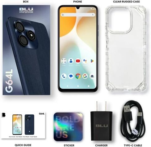Blu G64L | 2025 | فتح | 6.8 "HD+ Infinity Display | 64/4GB | Triple 13MP Camera | إصدار الولايات المتحدة | ضمان الولايات المتحدة | الأزرق in Saudi Arabia