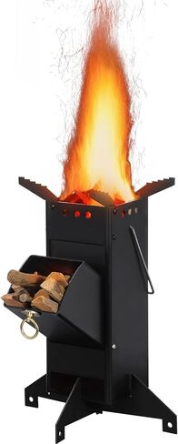 Lineslife Heavy Duty Portable Rocket Stove, Wood Camping Stove with Fuel Chamber & Foldable Design, Carrying Bag for Outdoor Cooking, BBQ, Backpacking, Hunting, Square Black in Kuwait