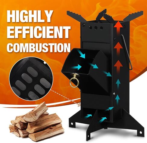 Lineslife Heavy Duty Portable Rocket Stove, Wood Camping Stove with Fuel Chamber & Foldable Design, Carrying Bag for Outdoor Cooking, BBQ, Backpacking, Hunting, Square Black in Kuwait