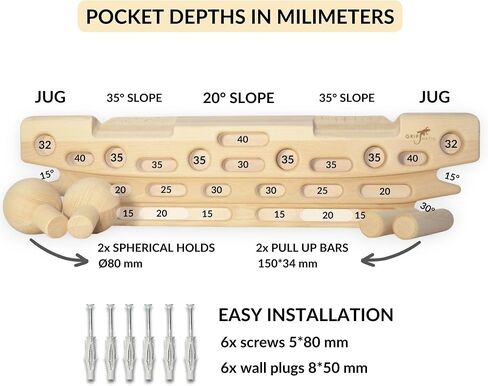 Fingerpeg 1.0 Hangboard-لوحة تدريب الأصابع للتسلق مع قضبان السحب-لوحة تسلق خشبية أنيقة مع تصميم مريح-تدعم ما يصل إلى 265 رطلاً in Saudi Arabia