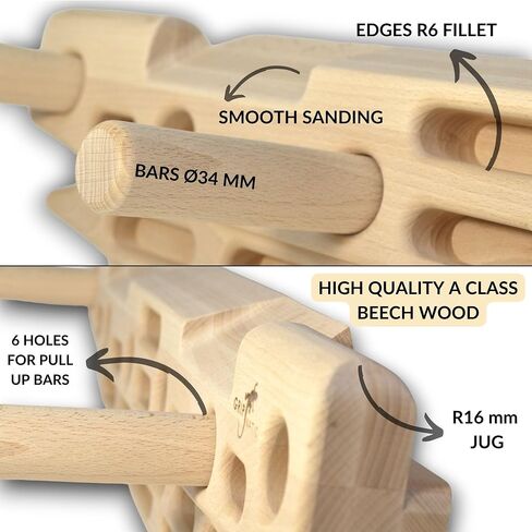 Fingerpeg 1.0 Hangboard-لوحة تدريب الأصابع للتسلق مع قضبان السحب-لوحة تسلق خشبية أنيقة مع تصميم مريح-تدعم ما يصل إلى 265 رطلاً in Saudi Arabia