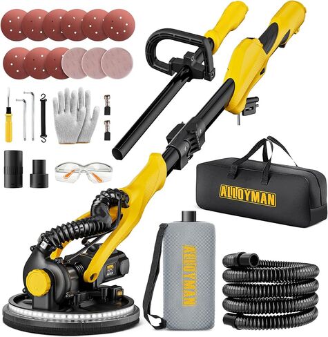 Alloyman Drywall Sander, 1050W Electric Drywall Sander with Vacuum Dust Collection, 2100RPM Wall Sander with 6 Variable Speed, Foldable & Extendable Handle, Double-Deck LED Light, Dust Bag and Hose in Kuwait