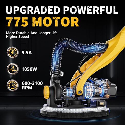 Alloyman Drywall Sander, 1050W Electric Drywall Sander with Vacuum Dust Collection, 2100RPM Wall Sander with 6 Variable Speed, Foldable & Extendable Handle, Double-Deck LED Light, Dust Bag and Hose in Kuwait