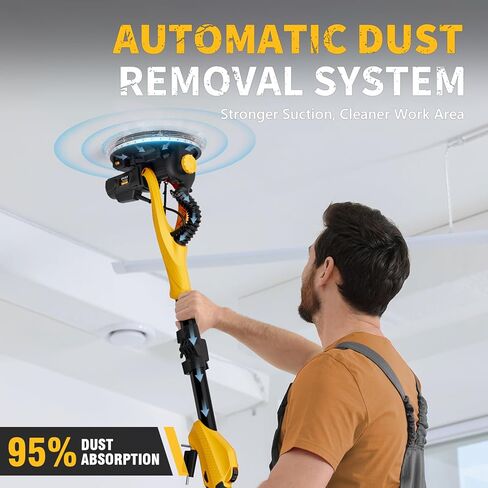 Alloyman Drywall Sander, 1050W Electric Drywall Sander with Vacuum Dust Collection, 2100RPM Wall Sander with 6 Variable Speed, Foldable & Extendable Handle, Double-Deck LED Light, Dust Bag and Hose in Kuwait