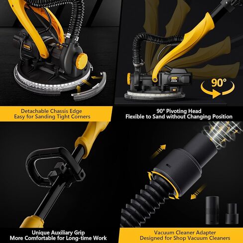 Alloyman Drywall Sander, 1050W Electric Drywall Sander with Vacuum Dust Collection, 2100RPM Wall Sander with 6 Variable Speed, Foldable & Extendable Handle, Double-Deck LED Light, Dust Bag and Hose in Kuwait