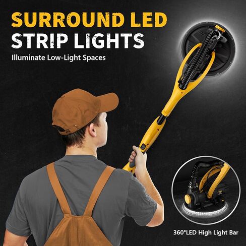 Alloyman Drywall Sander, 1050W Electric Drywall Sander with Vacuum Dust Collection, 2100RPM Wall Sander with 6 Variable Speed, Foldable & Extendable Handle, Double-Deck LED Light, Dust Bag and Hose in Kuwait