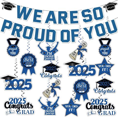 Blue Graduation Party Decorations 2024, We Are So Proud of You Graduation Banner and Congrats Grad Hanging Swirls, College Graduation Decorations Class of 2024 Party Supplies in Saudi Arabia