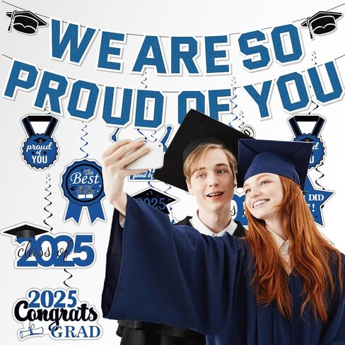 Blue Graduation Party Decorations 2024, We Are So Proud of You Graduation Banner and Congrats Grad Hanging Swirls, College Graduation Decorations Class of 2024 Party Supplies in Saudi Arabia