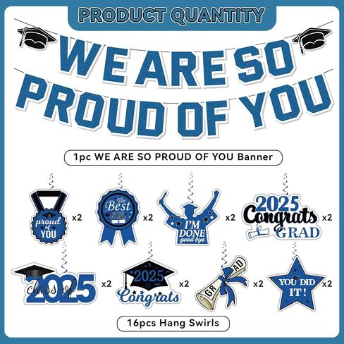 Blue Graduation Party Decorations 2024, We Are So Proud of You Graduation Banner and Congrats Grad Hanging Swirls, College Graduation Decorations Class of 2024 Party Supplies in Saudi Arabia