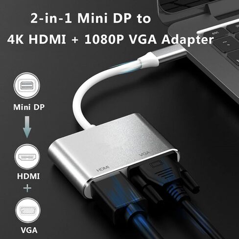 DisplayPort إلى محول HDMI & VGA ، DP إلى محول VGA ، دعم مراقب مزدوج ، 4K HDMI الإخراج الكامل HD 1080P VGA ، متوافق مع الكمبيوتر المحمول ، الكمبيوتر ، الشاشة in Kuwait