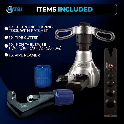مجموعة أدوات التوهج والتأرجح الفاخرة من HIATSU مثالية لنظام التدفئة والتهوية وتكييف الهواء (HVAC) - مجموعة أدوات التوهج النحاسي مع مخروط حرق شديد التحمل من الفولاذ المطلي بالكروم ومفتاح ربط السقاطة - تتضمن حقيبة الحمل | مجموعة أدوات حرق HVAC in Kuwait