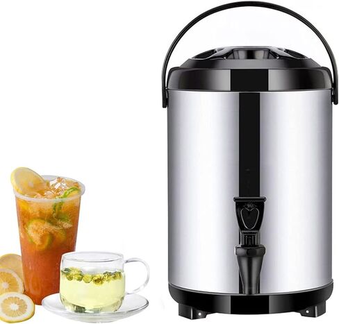 304 Stainless Steel Boiler Warmer Coffee Urn Stainless Steel Hot Water Kettle Dispenser with Cover And Spigot, Milk Tea Bucket Insulated Barrel for Hot Water Or Beverage,Black,16L in Kuwait