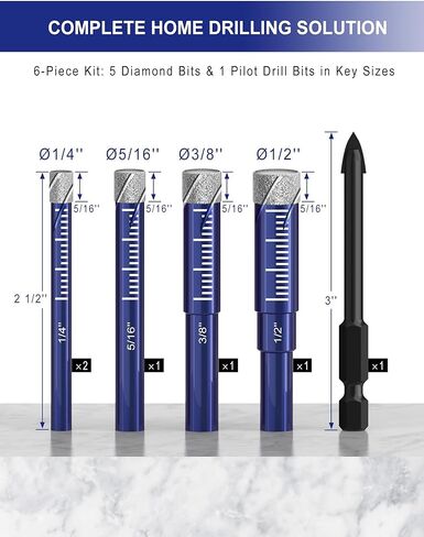 6 PCs Diamond Drill Bit Set for Porcelain, Ceramic, Glass & More - Versatile Tile Drill Bits for Efficient, Precise Drilling in Kuwait