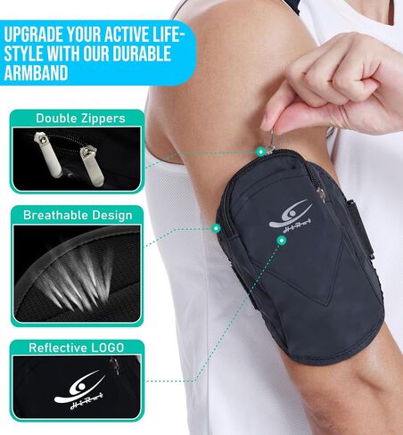 HiRui Universal Comfort Armband Phone Holder Running Armband Adjustable Wristband Phone Holder for Exercise Workout Compatible with iPhone 15/14/13/Plus/Pro Samsung Galaxy All Phones (Black) in Saudi Arabia