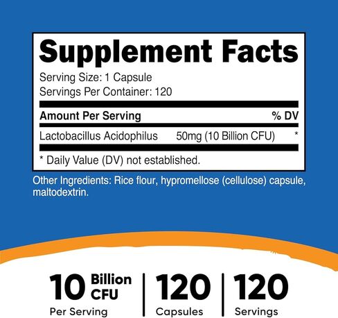 Nutricost Lactobacillus Acidophilus 10 مليار CFU، 120 كبسولة نباتية in Saudi Arabia