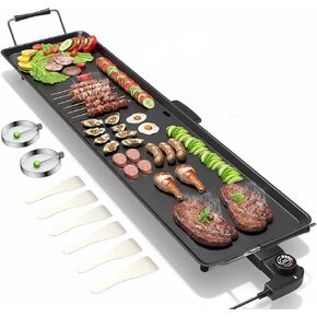 35 "صينية كهربائية ، شواء شواء كبير إضافي مع سطح الطهي غير لاصقة ، 2000W طاولة أعلى الشواء مع درجة الحرارة القابلة للتعديل وعلقة التنقيط ، شواية كهربائية داخلية/خارجية للفطائر الشواء الفطائر