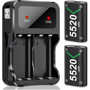Rechargeable Batteries for Xbox One/Xbox Series X|S, 2x5520mWh Batteries Pack with Charging Dock