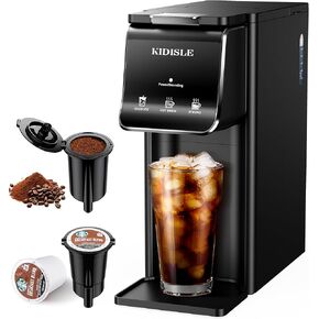 Hot & Iced Coffee Maker, K Cup Coffee Maker, Compatible with K-Cups and Ground Coffee, Single Serve Coffee Machine with Bold Setting, Reusable Filter, Travel Mug Friendly, Black