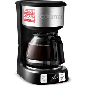 Gourmia GCM3518 5-cup قابلة للبرمجة صانع القهوة ، Brew Later Timer ، 4 ساعات قابلة للتعديل الحفاظ على الدفء ، وقفة وتقديم ، وموقت نضارة ، 700 و W carafe زجاجي مضغوط ، EZ-View Window