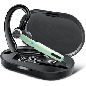 Bluetooth Headset, Wireless Headset with ENC Mic, 60H Talking Time Single-Ear Bluetooth Earpiece V5.3 with 400mAh Charging Case, IP7 Waterproof Hand-Free Headphones for iOS Android Cell Phones Green