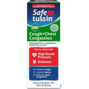 Safetussin DM السعال + احتقان الصدر، آمن للبالغين المصابين بارتفاع ضغط الدم والسكري، 8 أونصة