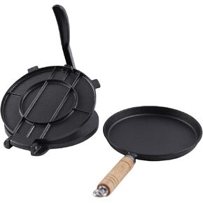 Press Tortilla Press 8 بوصة مع Comal Pan ، حزمة من مقلاة التورتيلا من الحديد الزهر لـ Roti و Tawa و Dosa و Pataconera-Comales Para Tortillas و Tortilleras Mexicanas Para Hacer Tortills
