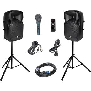 PRORECK Party 12 12-Inch 1000 Watts 2-Way Powered PA Speaker System Combo Set with Bluetooth/USB Drive Read Function/SD Card Reader/FM Radio/Remote Control/Speaker Stand