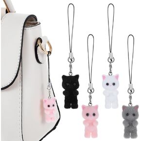 4Pcs Cat Phone Charms Y2K Fluffy Cell Phone Keychain Cat Mobile Phones Pendant for Bag Backpack Keychain Camera Pendants Decor
