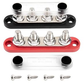 RED WOLF 12V 150A Power Distribution Block 4 Post 5/16" Stud Busbar M8 Terminal Bus Bar 12-48 Volt DC Battery Junction Post for Auto Boat Marine Solar System Positive Negative