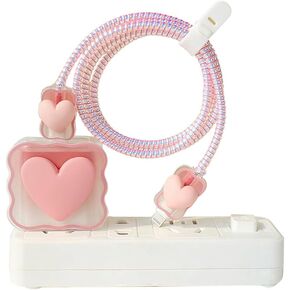 Cute Cable Protector for iPhone Charger Cover ，Lovely Protectors for Type-C Data Cable with Love Heart Pattern Data Line Phone Wire Saver Protector for iPhone 11 12 13 14 (Pink)