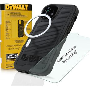 DEWALT Phone Case/Screen Protector Kit — Magnetic Case for iPhone 13 Pro — Tempered Glass Screen Protector Included — MagSafe Compatible Phone Case — Protective Impact & Scratch Resistant — Black