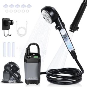 ayamaya Portable Shower for Camping, 6000mAh Rechargeable Shower Pump with Filtered Shower Head, 4 Spray Modes & LED Display, Outdoor Camp Showers for Hiking, Beach, Travel, Pet Bath, Car Washing