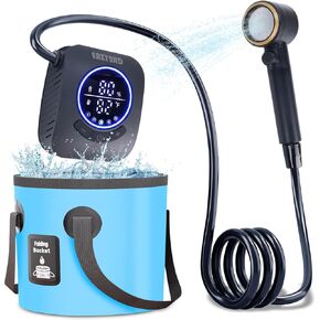 Eazy2hD Portable Camping Shower 8000mAh Rechargeable Outdoor Shower Pump with Intelligent Display, 4 Spray Modes, IPX8 Waterproof for Camping, Hiking, Pet Bath,Car Washing,Surf & Boat Cleaning