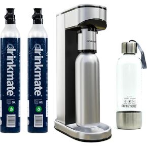 Drinkmate LUX Stainless Steel Sparkling Beverage Maker - Sparkling Water/Soda Streaming Machine That Carbonates Any Drink - Includes 2 CO2 Cylinders, 1 Carbonation Bottle, 1 Fizz Infuser
