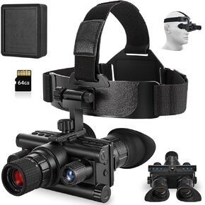 4K Night Vision Goggles with 8X Zoom & Manual Focus - Helmet-Mountable HD Infrared Binoculars for Hunting Camping Surveillance, 64GB SD Card Included, USB-C Rechargeable (12 Hour Battery Life)