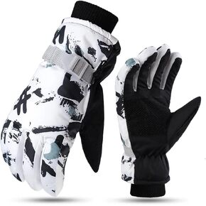 Winter Snowboarding Gloves for Men and Women PU Leather Motorbike Riding Fleece Warm Snow Gloves