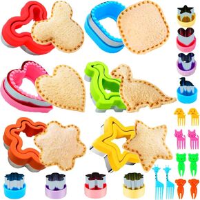 24Pcs Sandwich Cutter and Sealer for Kids, Uncrustables Maker, Minnie Butterfly Unicorn Sandwich Cookie Cutters for Girls Boys Bento Lunch Box with Dino Bear Heart Shapes