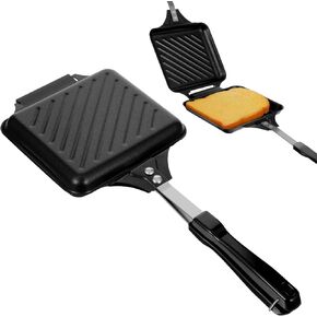 Sandwich Maker, Grilled Panini Maker Pan with Non-Stick Plates, Stovetop Toasted Sandwich Makers Press, Double Sided Aluminum Flip Cheese Makers Frying Pan for Home Kitchen Breakfast Camping
