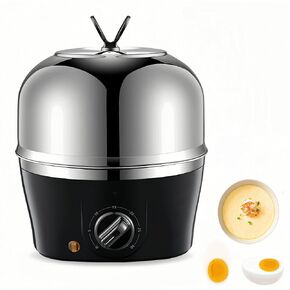 304 Stainless Steel Egg Boiler Cooker, 9 Egg Capacity Electric Egg Poacher, Multifunctional Single Layer Egg Steamer Maker with 1-30Mins Timer for Hard Soft Boiled Eggs Omelets