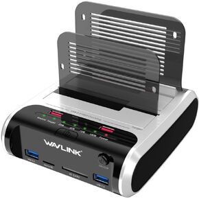 WAVLINK USB 3.0 to SATA Dual Bay External Hard Drive Docking Station with Offline Clone & UASP(6Gbps) Function, 2 USB 3.0 Port, 2 Charging Port, SD & Micro SD Card Reader for 2.5/3.5 Inch HDD/SSD