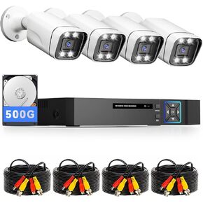 نظام كاميرا الأمان السلكي ، 4CH 5MP LITE AHD TVI DVR Recorder Surveillance DVR Kit ، 4 × 5MP كاميرا CCTV للاستخدام الخارجي ، الرؤية الليلية ذات اللون الذكي ، الكشف عن الحركة ، 500G HDD