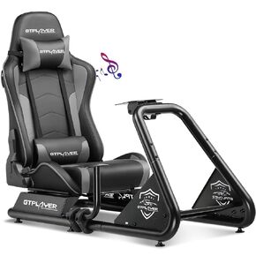 قمرة القيادة المحاكاة Gtplayer Racing مع مكبرات صوت ومقعد ومتكلم بلوتوث ، ومقعد متلألئ على نمط السباق وإطار فولاذ من سبائك سبيكة (أسود)
