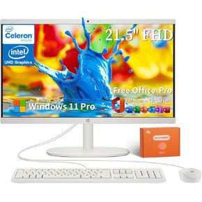 HP 2025 All-in-One Desktop Computer, Intel Celeron J4025 Processor, 21.5" FHD Display, 32 GB RAM, 1 TB SSD, Wi-Fi 6, Webcam, Wired Keyboard & Mouse, Office Lifetime License & Windows 11 Pro