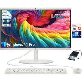 HP 21.5-inch All-in-One Desktop Computer - Office Lifetime & Win 11 Pro | FHD Anti-Glare Display | Intel Celeron | HDMI | WiFi6 | Webcam | w/Bundle Accessories | 32GB RAM + 1TB SSD